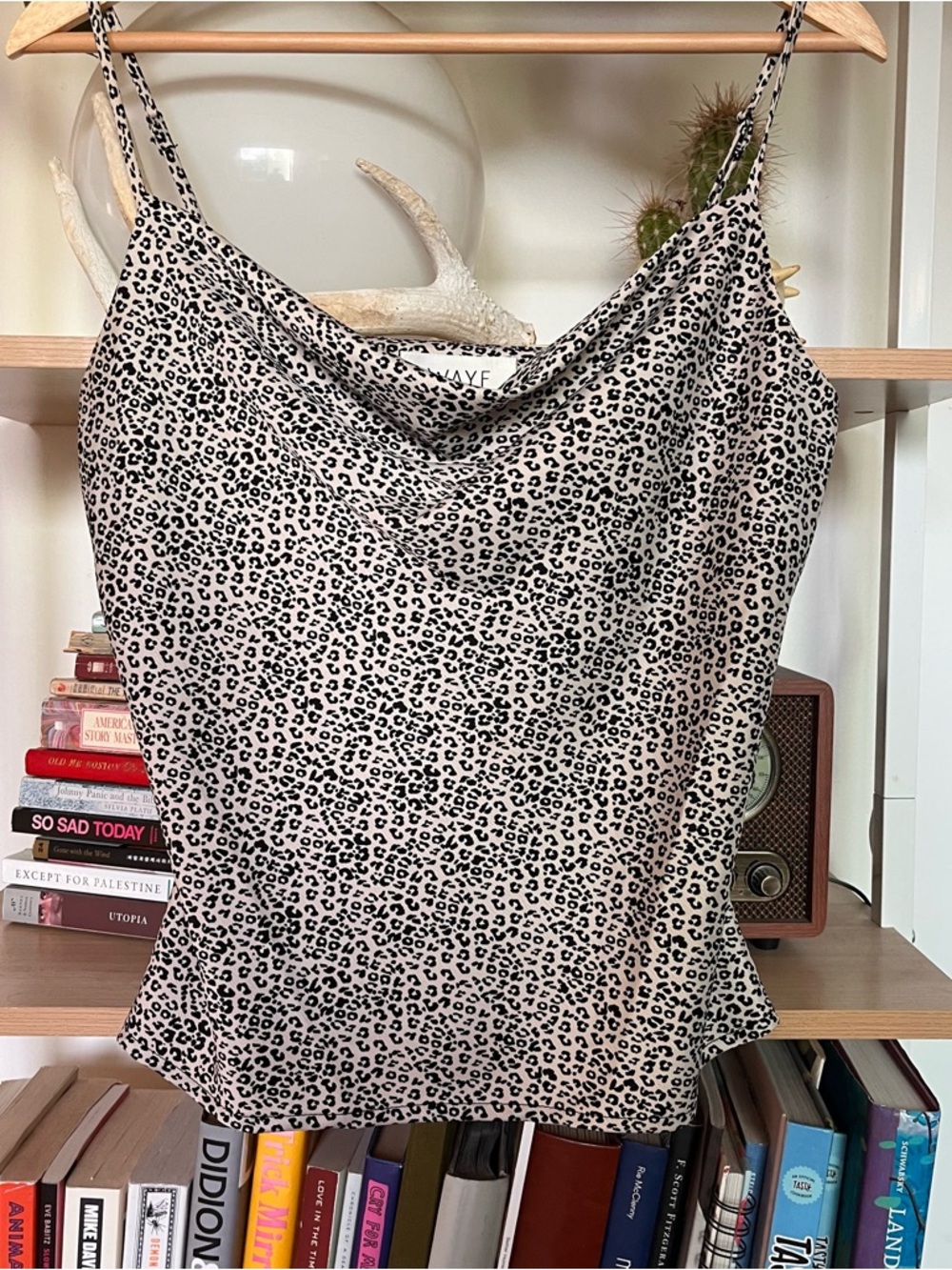 Silky Leopard Print Cowl Neck Cami in Cream and Black